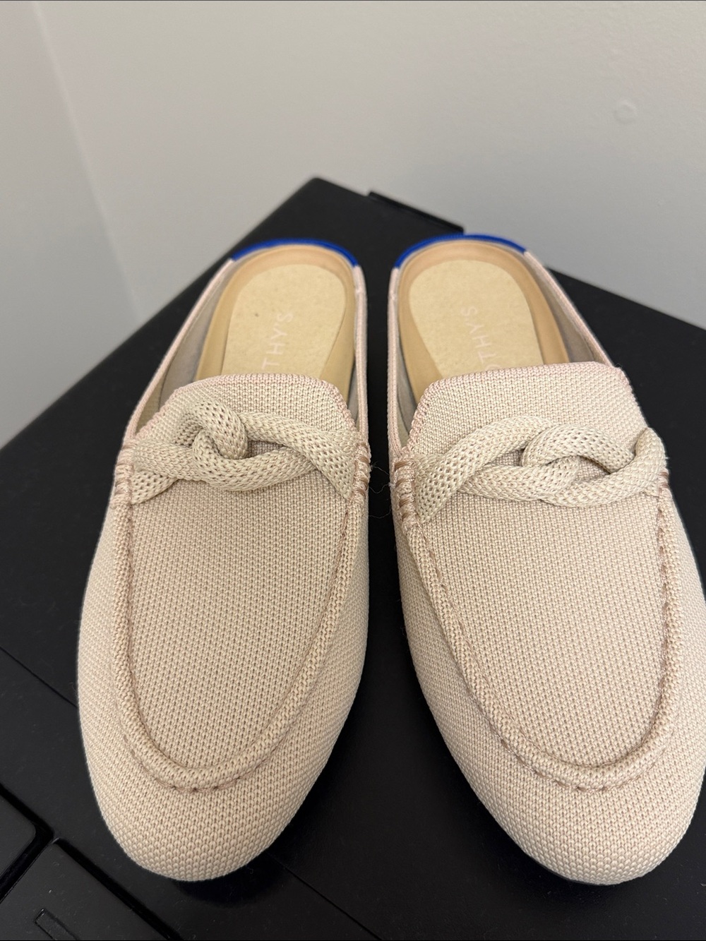 Rothy’s The Loafer Mule – Knotted Tan Knit Slip-On Flats